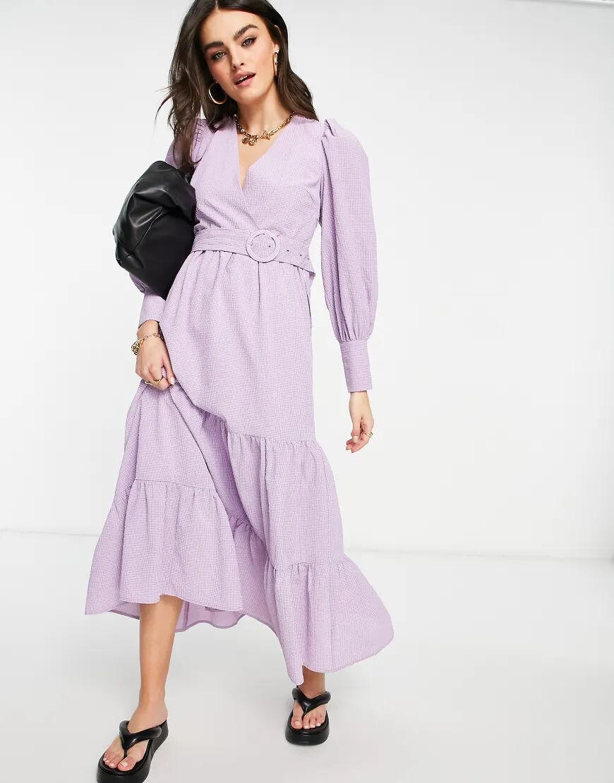 Y.A.S maxi smock dress with belt detailing and tiered skirt in lilac-Purple  Purple