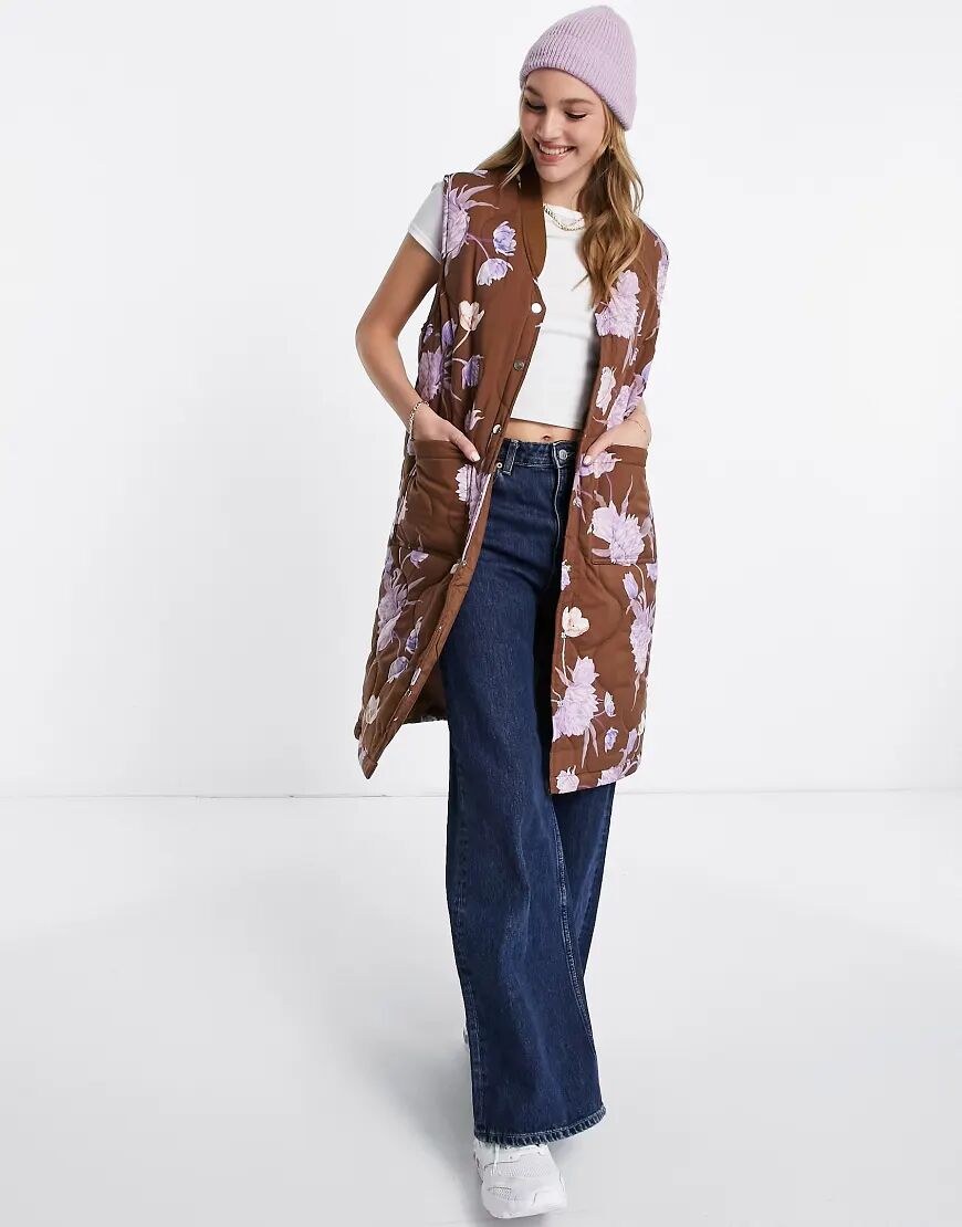 Y.A.S padded floral gilet in brown  Brown