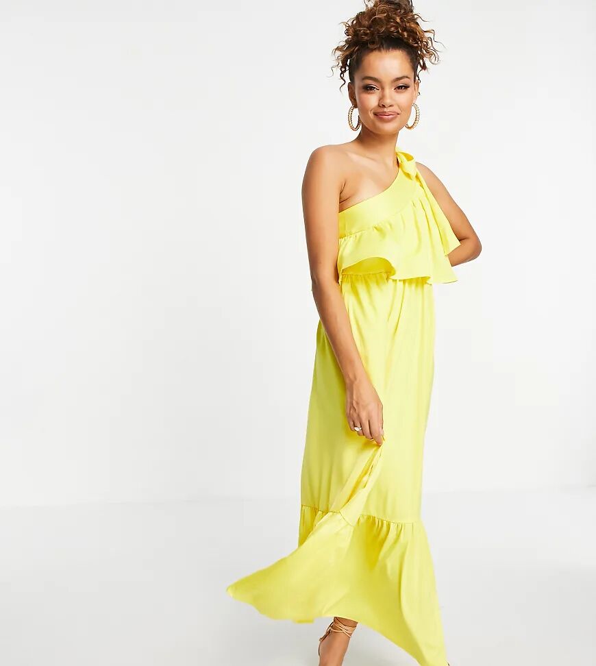 Y.A.S Petite one shoulder midi dress in lemon-Yellow  Yellow