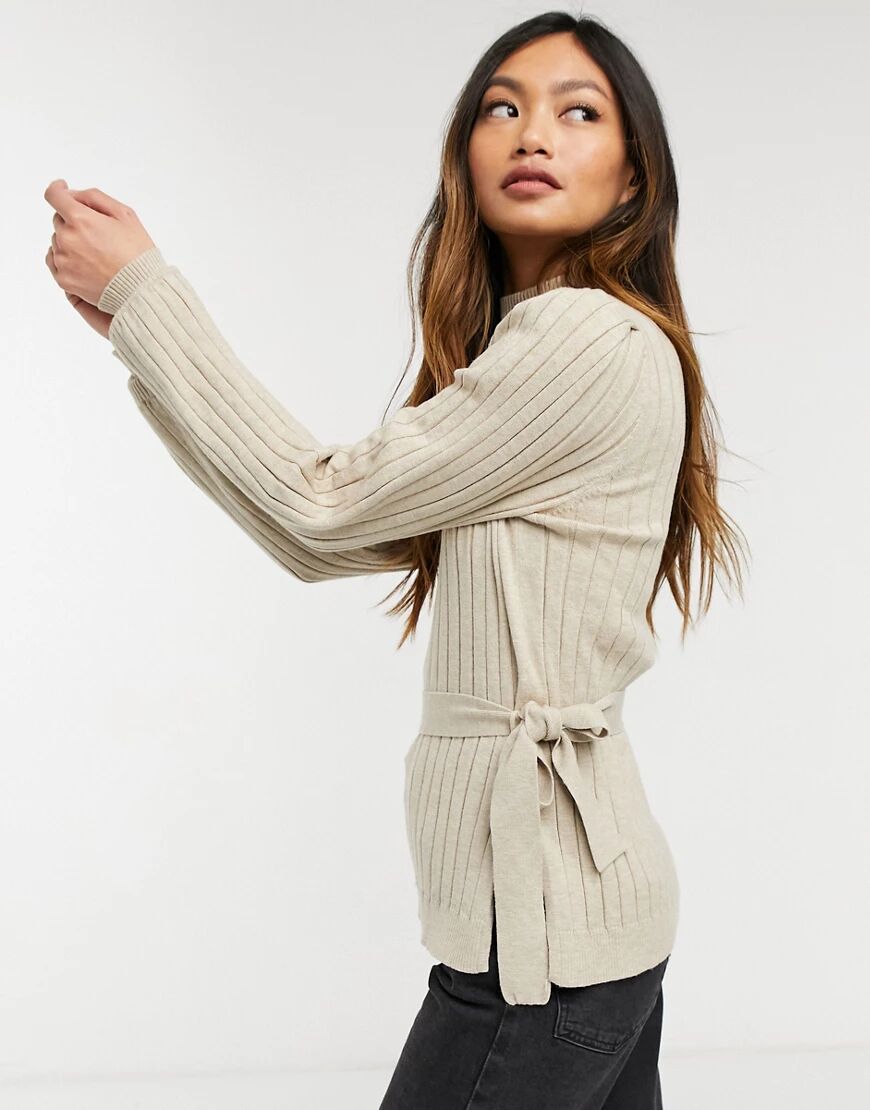 Y.A.S. ribbed balloon sleeve jumper in beige-Neutral  Neutral