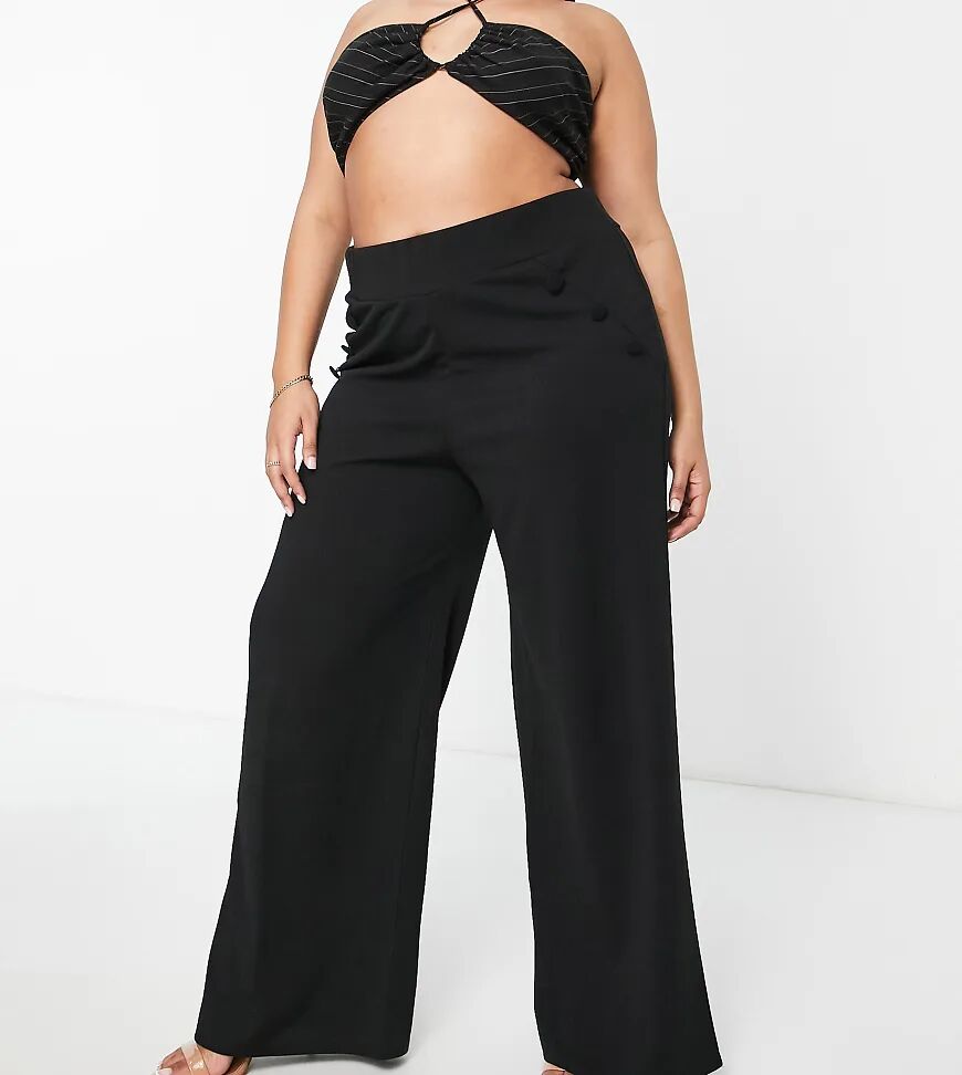 Yours button detail wide leg trousers in black  Black