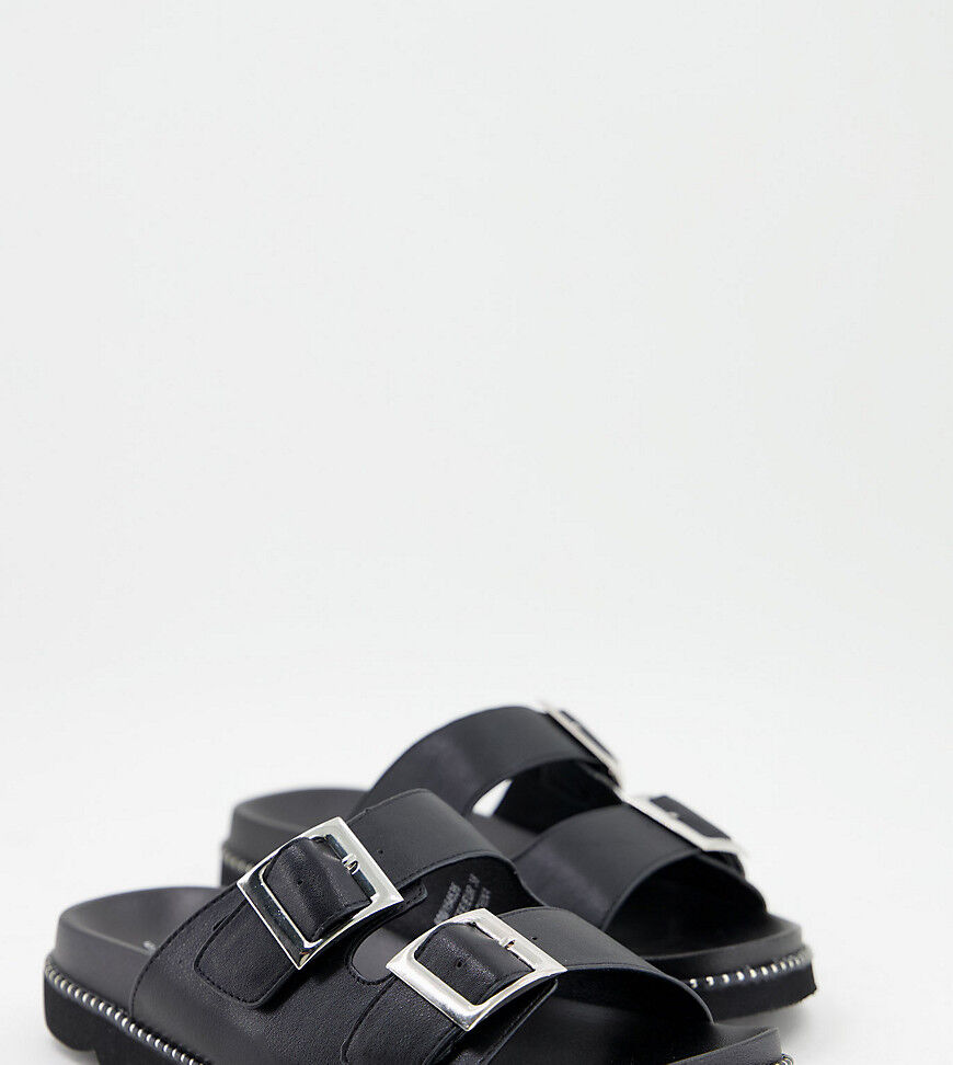 Yours chunky double buckle sandals in black  Black