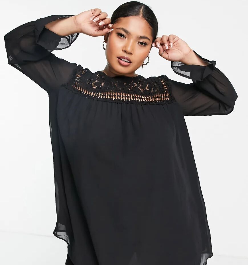 Yours lace detail blouse in black  Black