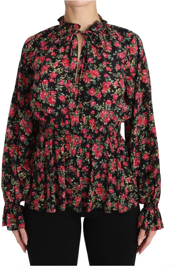 Dolce & Gabbana Rose Print Floral skjorte Top Blouse Sort Female