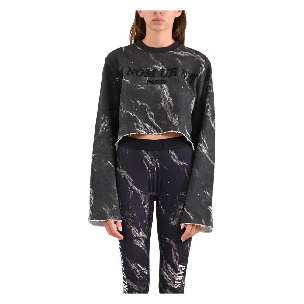 IH NOM UH NIT Sweatshirt cropped marble all over printed whit logo Sort Female