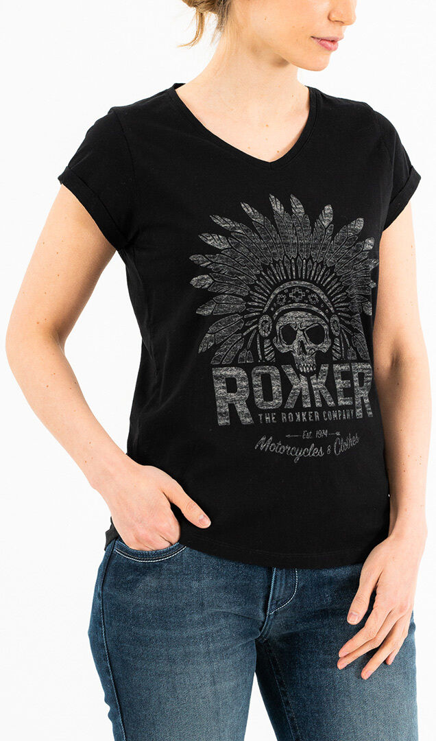 Rokker Indian Bonnet T-skjorte for kvinner L Svart