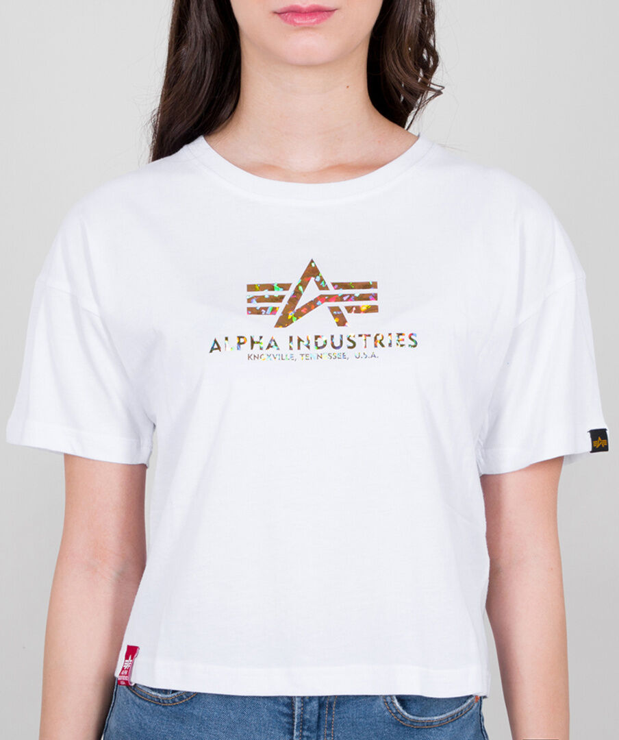 Alpha Industries Basic COS Holo Print T-skjorte til damer XL Hvit