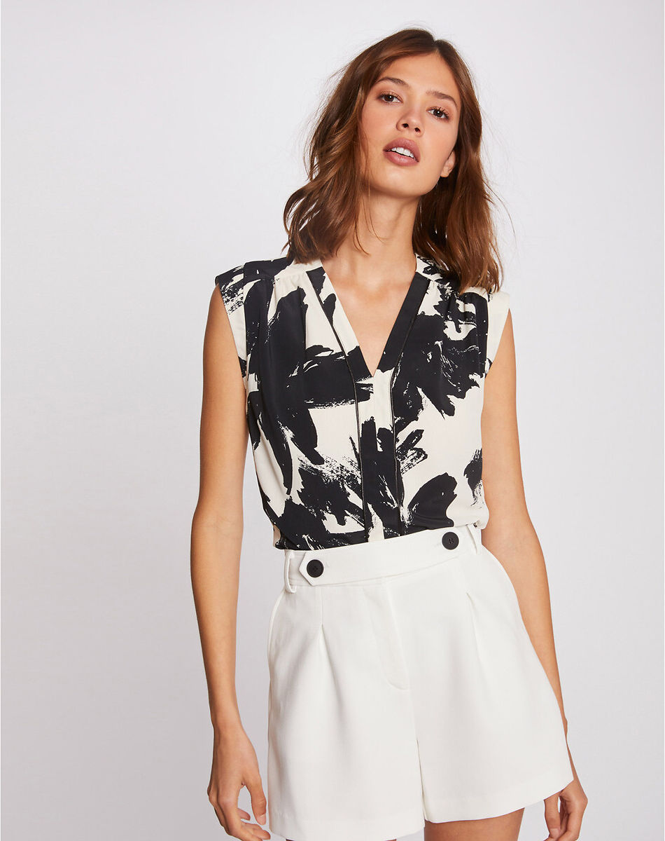 Morgan Blusa de cavas estampada, decote em V   branco estampado