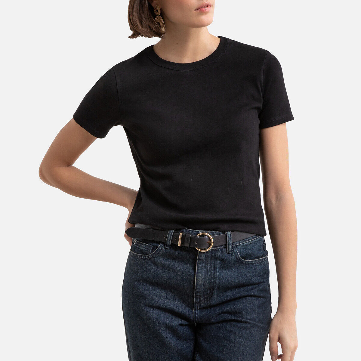 Petit Bateau T-shirt com gola redonda e mangas curtas, em algodão   Preto