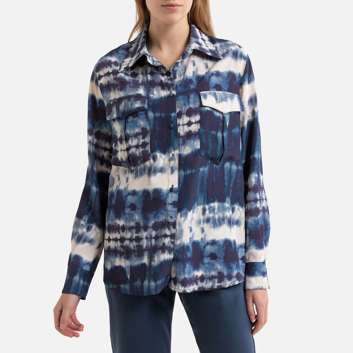 La Brand Boutique Collection Camisa com estampado tie-dye, mangas compridas, TEA   Estampado Azul