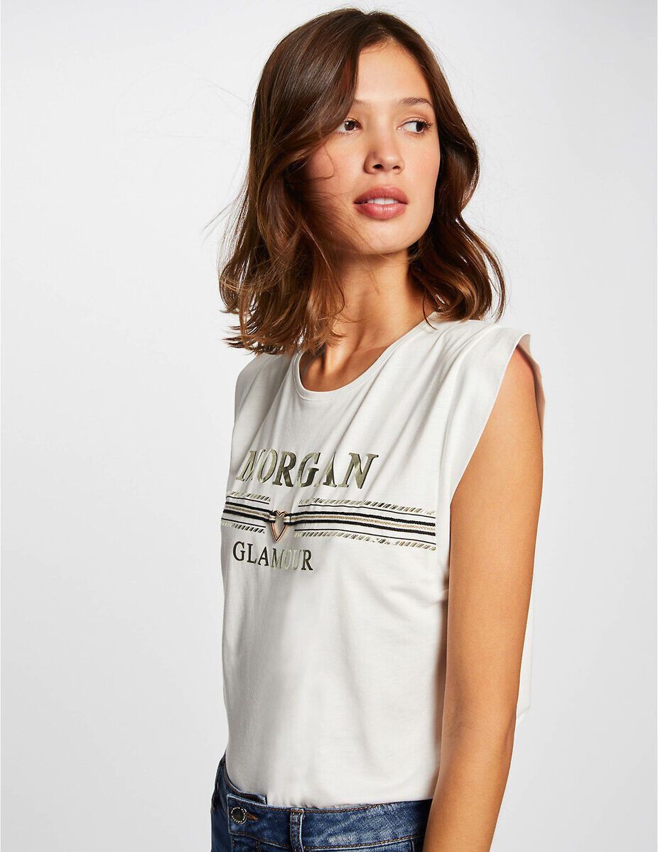 Morgan T-shirt de mangas curtas com mensagem   Branco