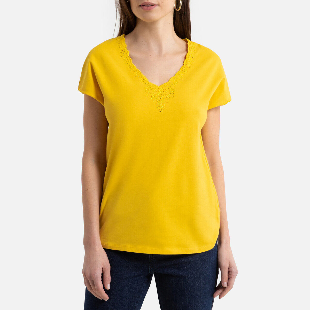 Anne Weyburn T-shirt com decote em V, mangas curtas   Amarelo