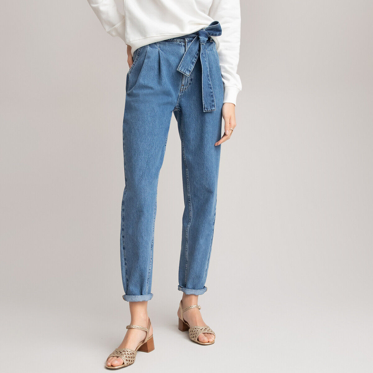La Redoute Collections Jeans direitos de cintura subida   Stone