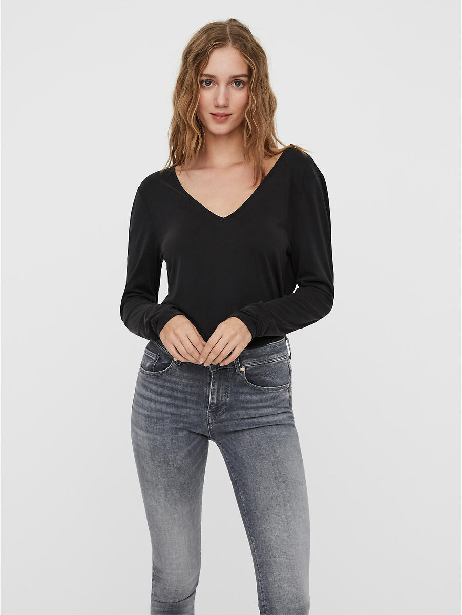 Vero Moda Camisola de mangas compridas, renda atrás   Preto