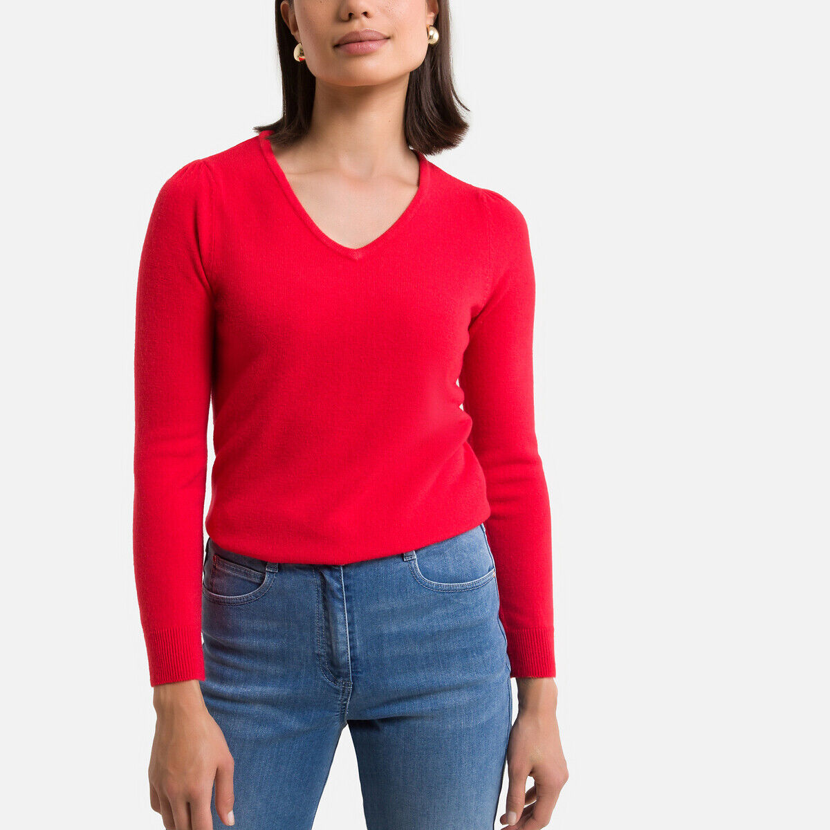 Anne Weyburn Camisola com decote em V, malha fina   coral