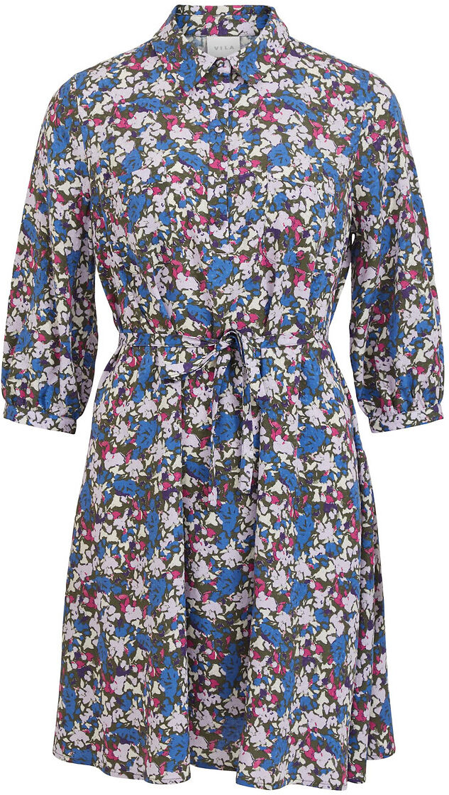 Vila Vestido tipo camisa, mangas 3/4   Estampado Azul/Vermelho