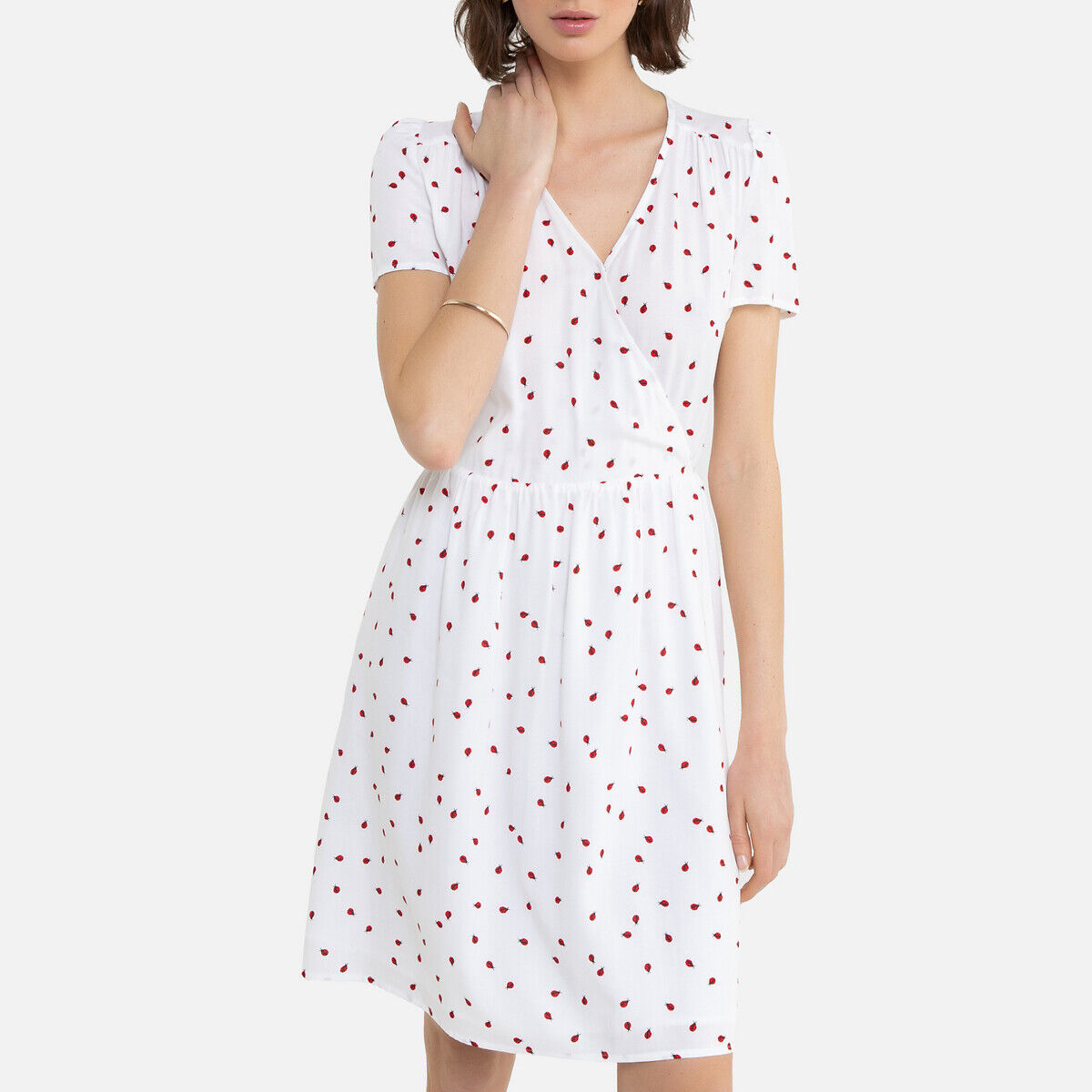 La Redoute Collections Vestido tipo envelope, estampado joaninhas   branco estampado