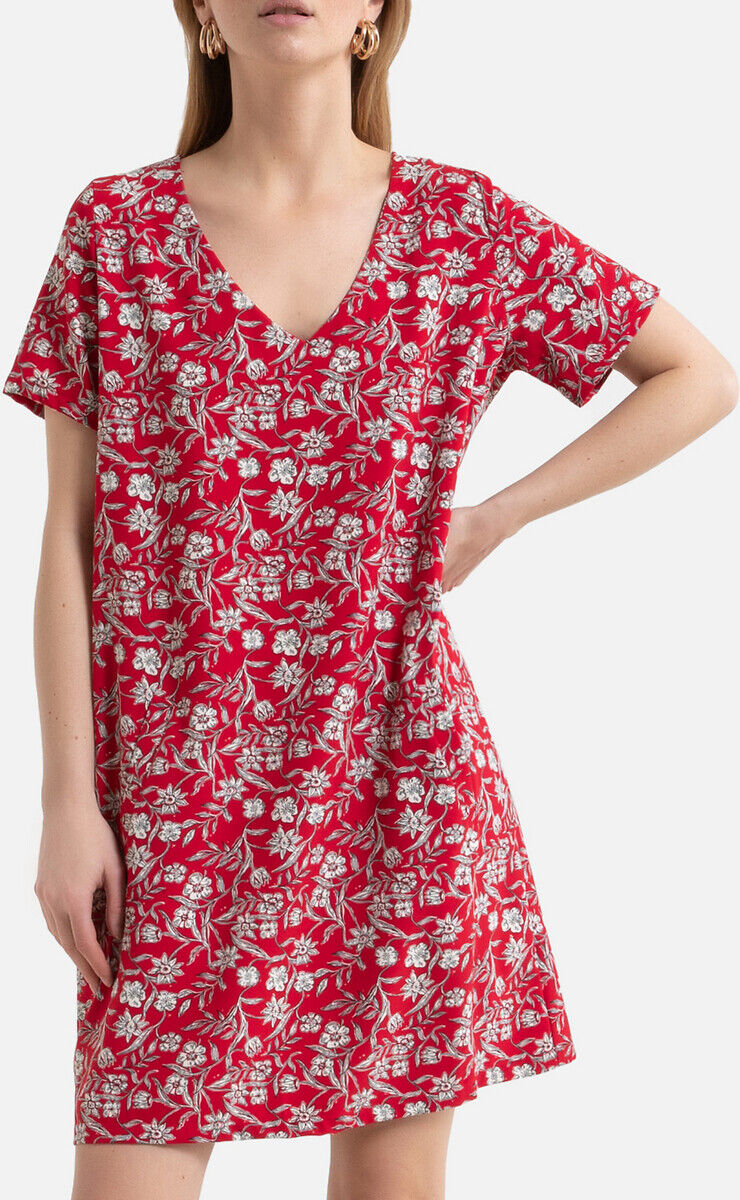 Kaporal Vestido curto às flores, decote em V   Estampado floral vermelho