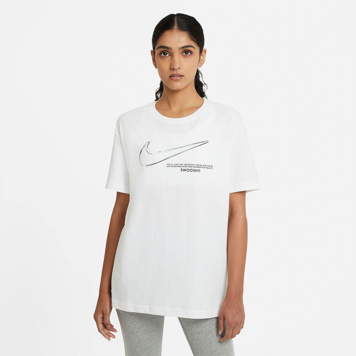 Nike T-shirt de gola redonda, mangas curtas, motivo à frente   Branco