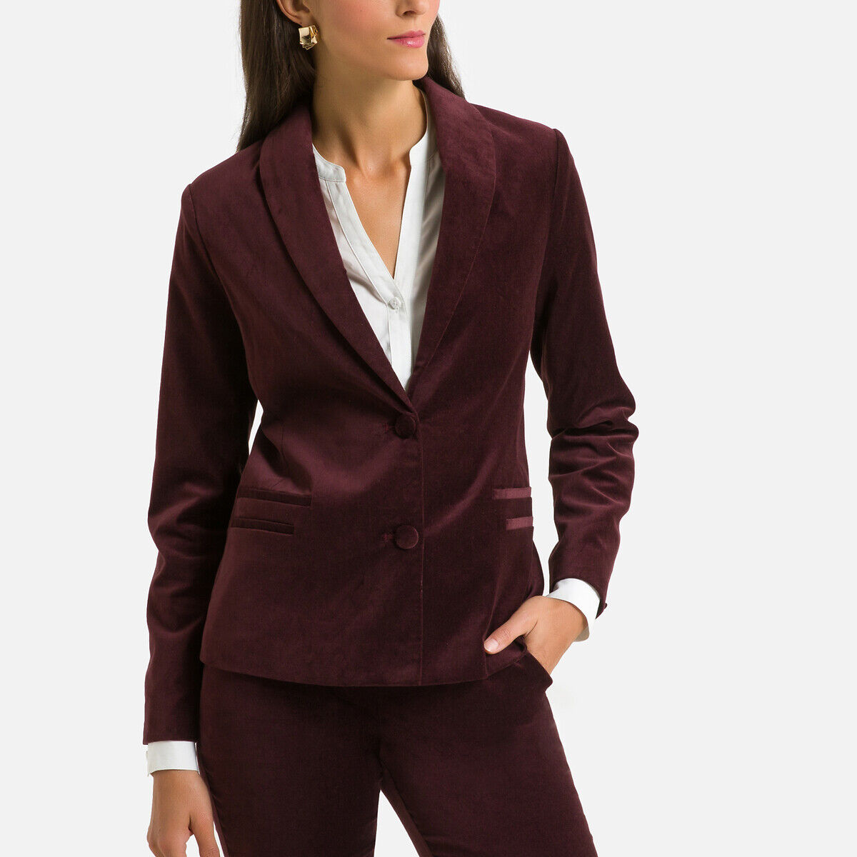 Anne Weyburn Blazer direito, em veludo   Cor De Vinho