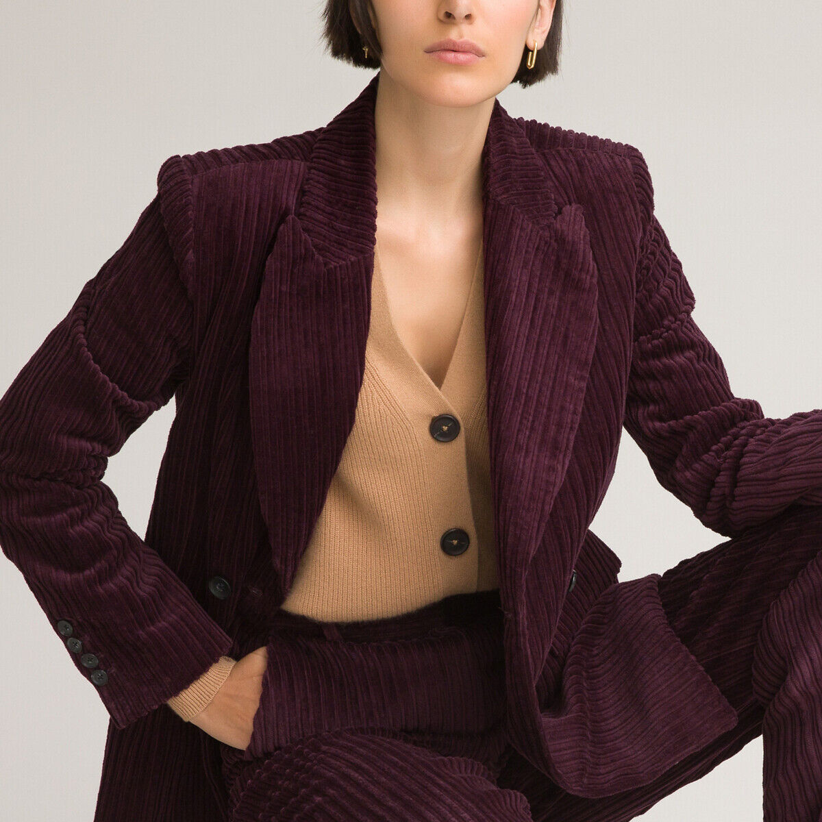 La Redoute Collections Blazer com corte direito, com botões, em veludo   Bordeaux