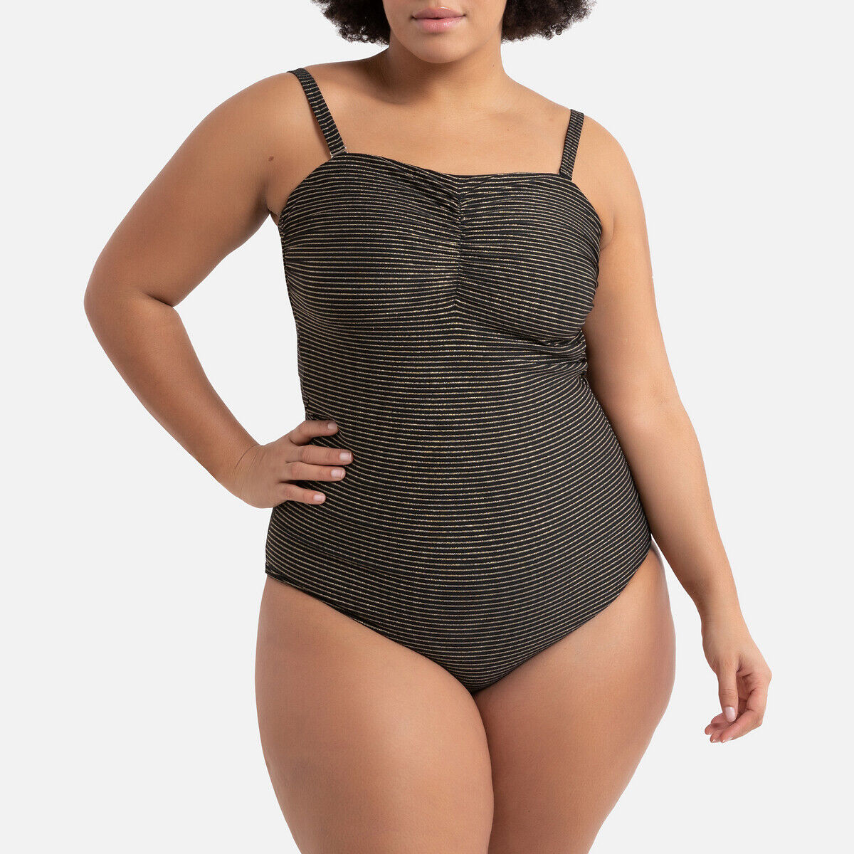 La Redoute Collections Plus Fato de banho bandeau, às riscas brilhantes   preto/dourado