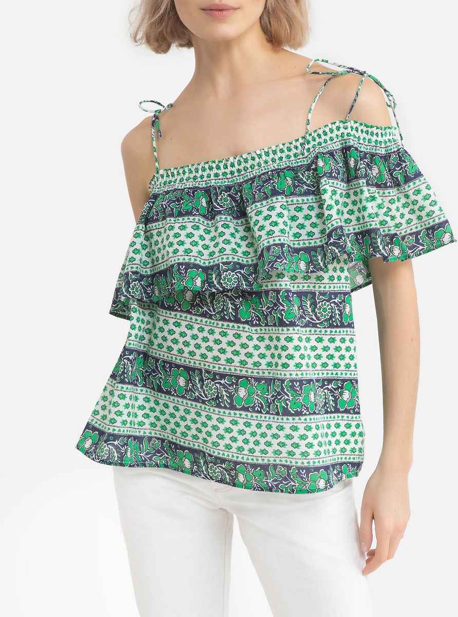 Antik Batik Blusa com estampado floral, alças finas, AUSTIN   Estampado Verde