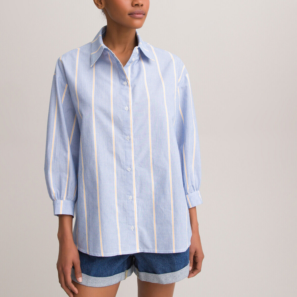 La Redoute Collections Camisa às riscas estilo túnica, mangas 3/4   riscas azul/amarelo