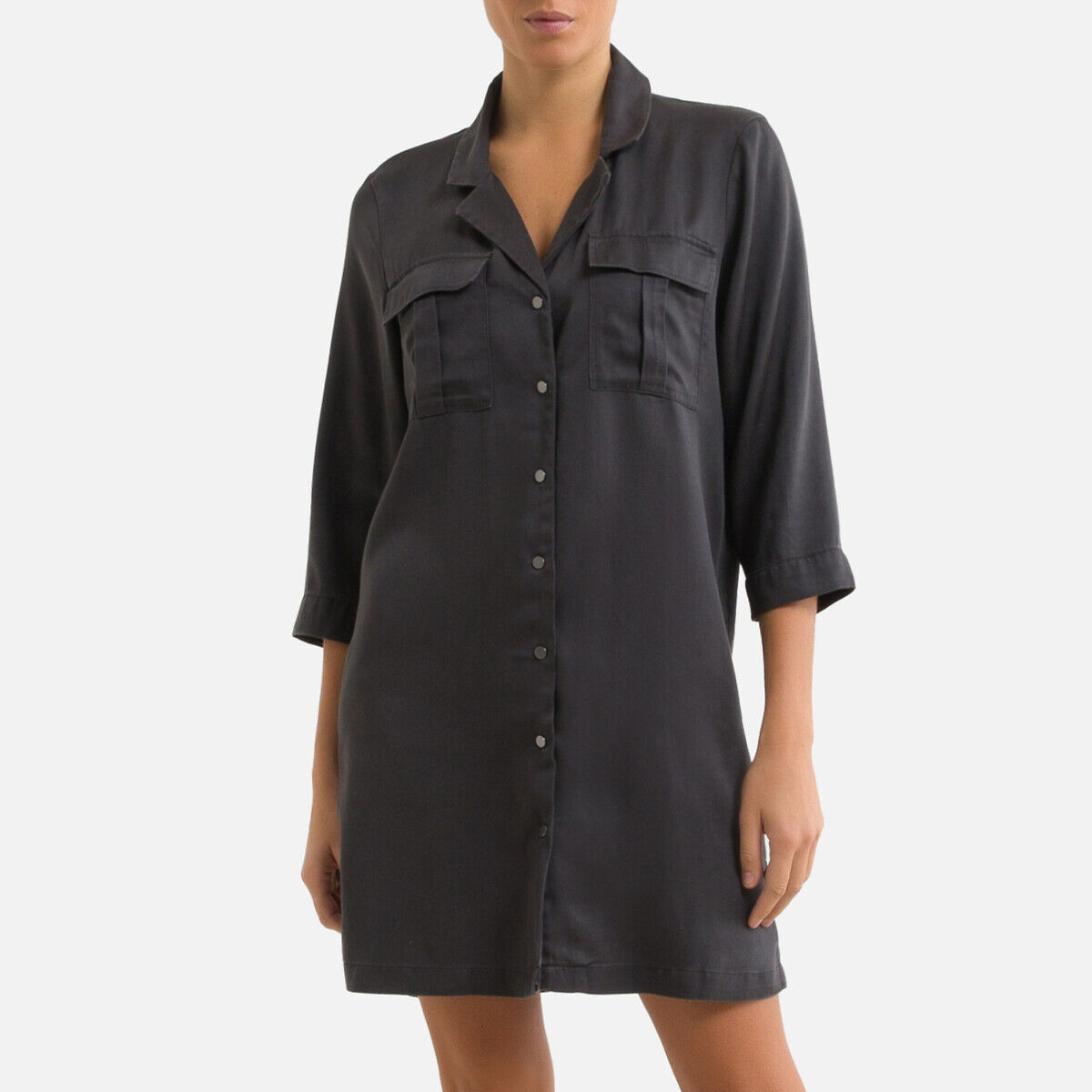 Jdy Vestido tipo camisa, mangas 3/4   Preto Desbotado