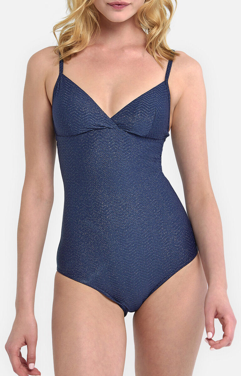 La Redoute Collections Fato de banho modelo triângulo, fio brilhante   Azul/dourado