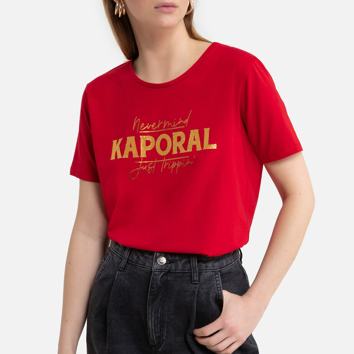 Kaporal T-shirt de mangas curtas, logótipo à frente   Framboesa