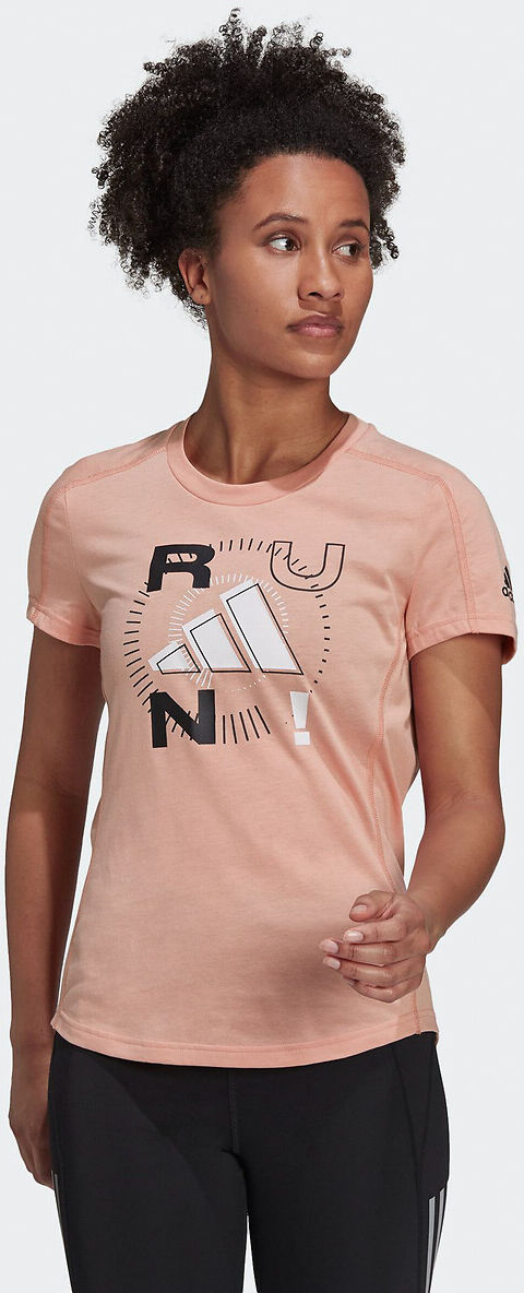 Adidas Performance T-shirt de gola redonda e mangas curtas, motivo à frente   Blush