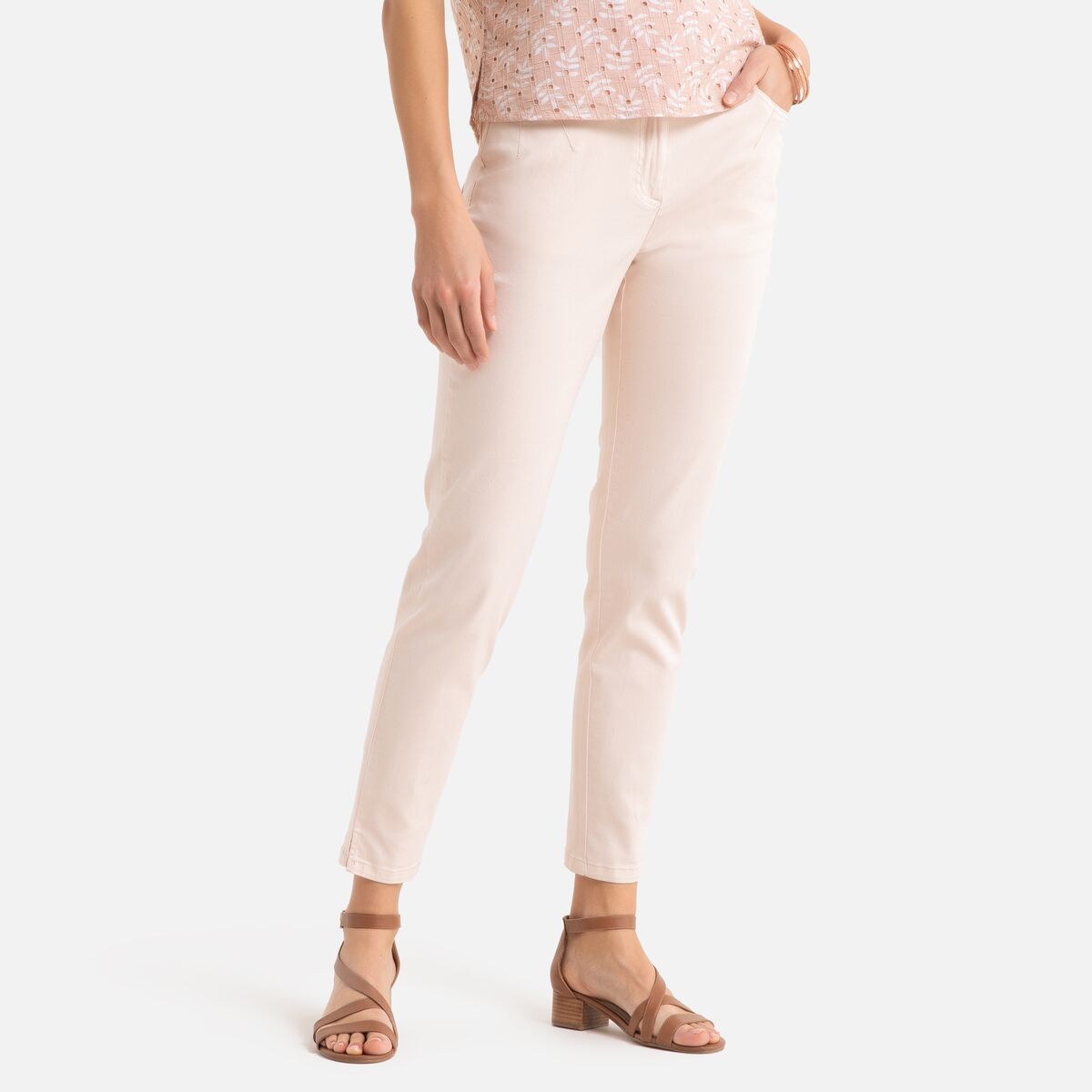 Anne Weyburn As calças 7/8, em algodão stretch   rosa claro