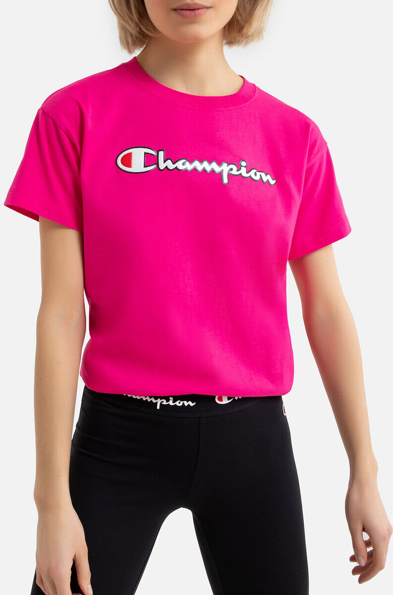 Champion T-shirt em algodão, mangas curtas e logótipo   Fúchsia