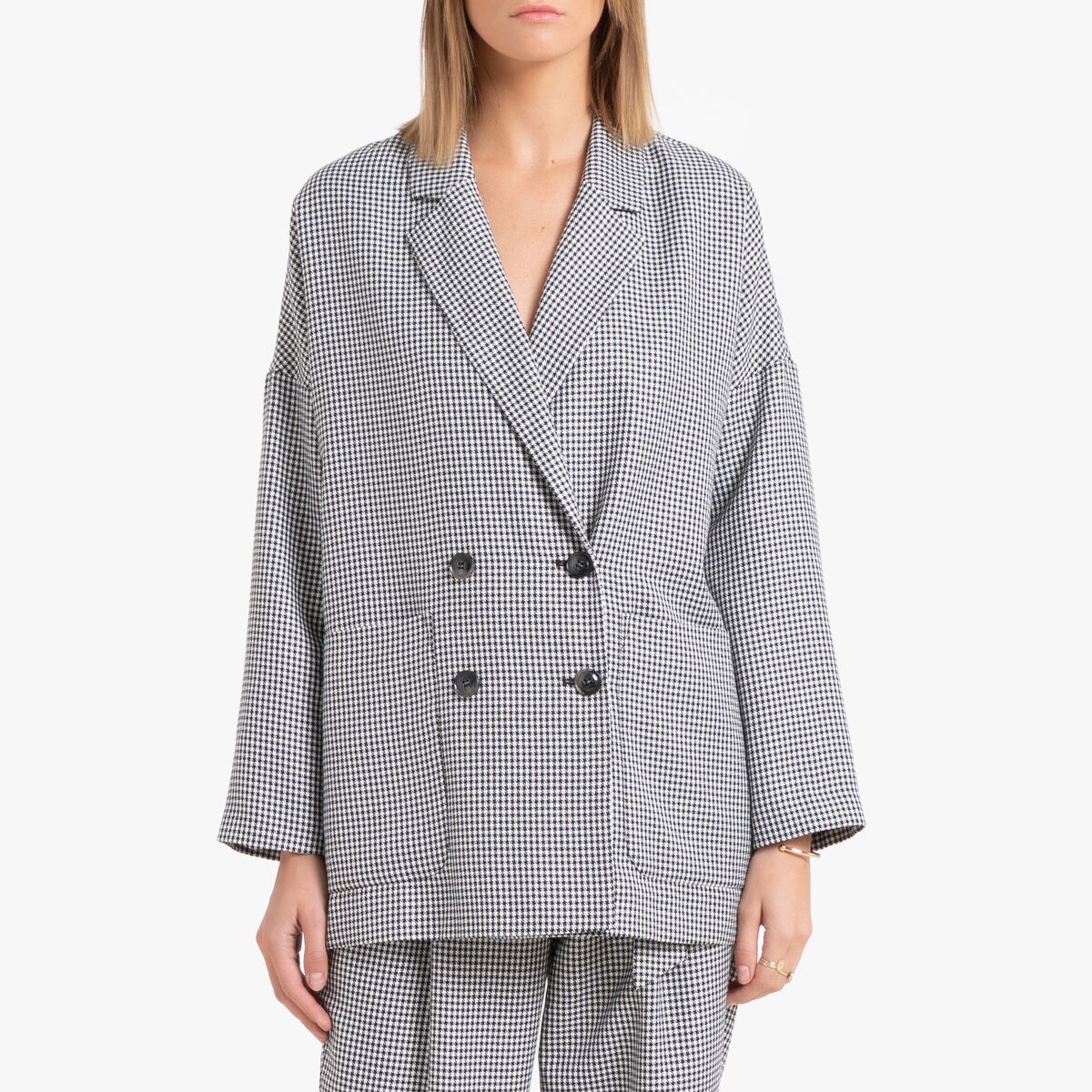 La Redoute Collections Blazer com corte largo, estampado pied de poule   pied-de-poule