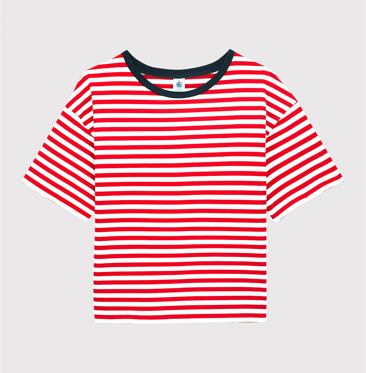 Petit Bateau T-shirt à marinheiro, mangas curtas   riscas brancas/vermelho