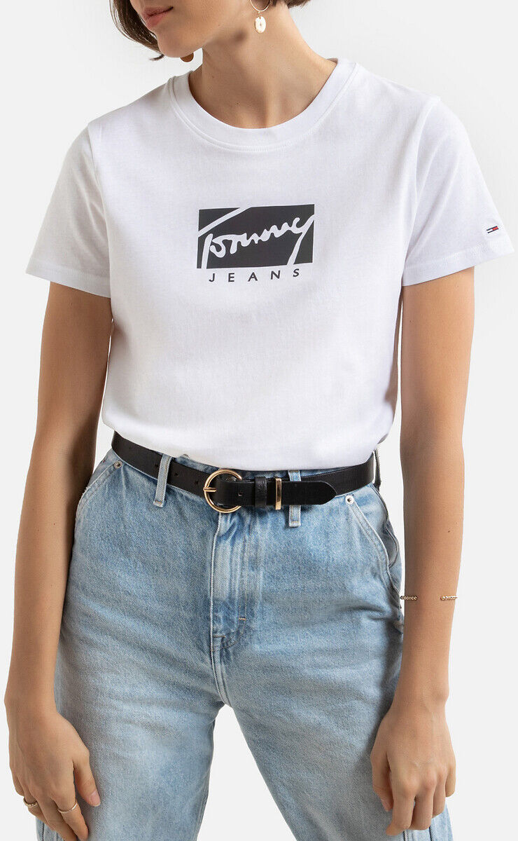 Tommy Jeans T-shirt com gola redonda, logótipo brilhante   Branco