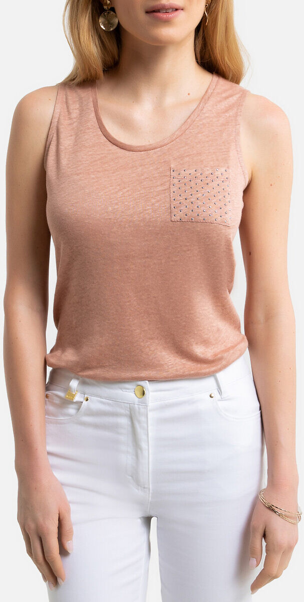 Anne Weyburn Camisola de cavas em linho, gola redonda   rosa-blush