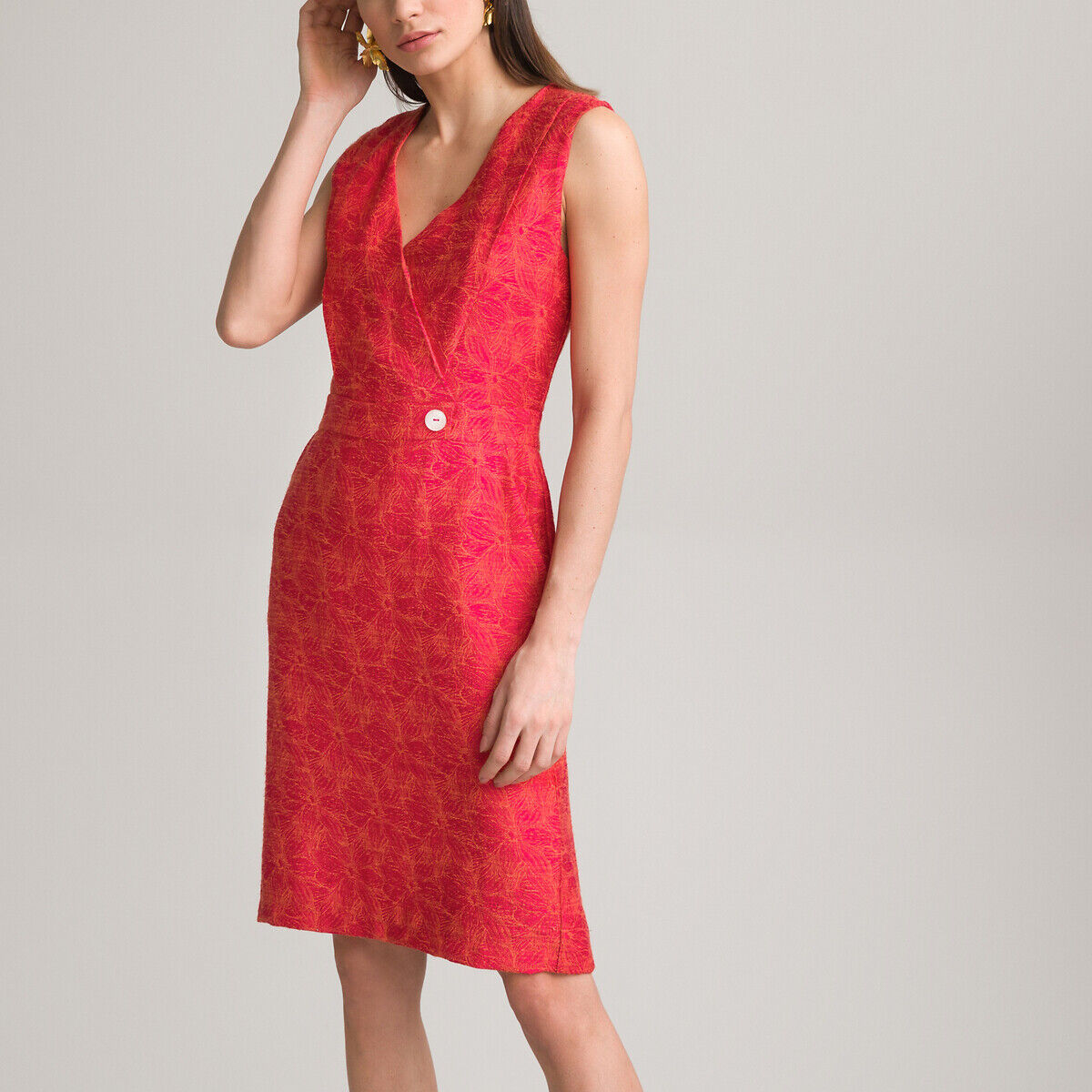 Anne Weyburn Vestido direito, em jacquard   jacquard rosa