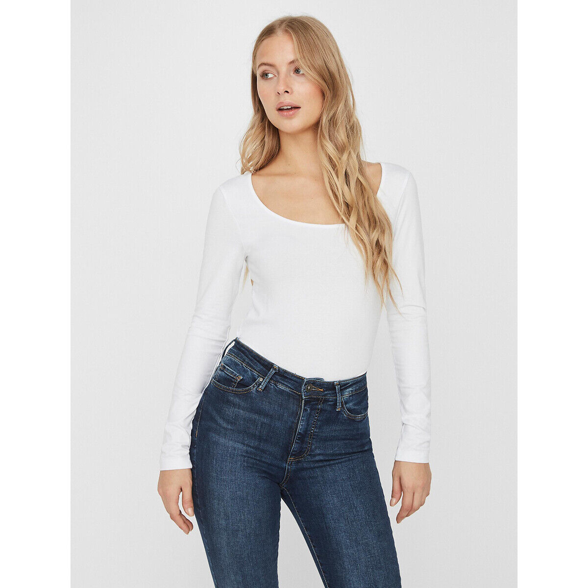 Vero Moda Camisola com gola redonda, mangas compridas   Branco