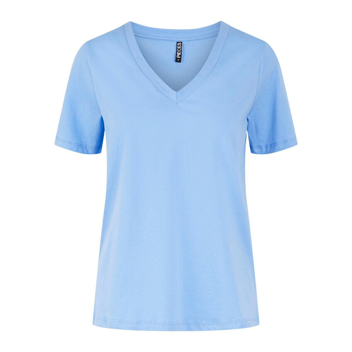 Pieces T-shirt de mangas curtas, decote em V   azul-claro
