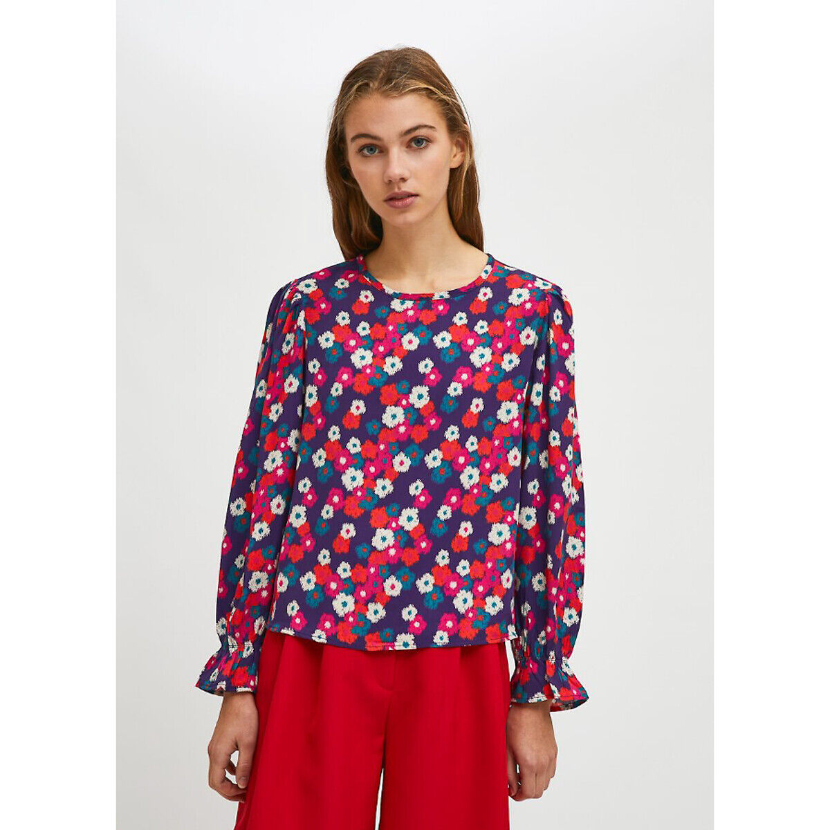 Compania Fantastica Blusa com estampado floral, mangas compridas   Violeta