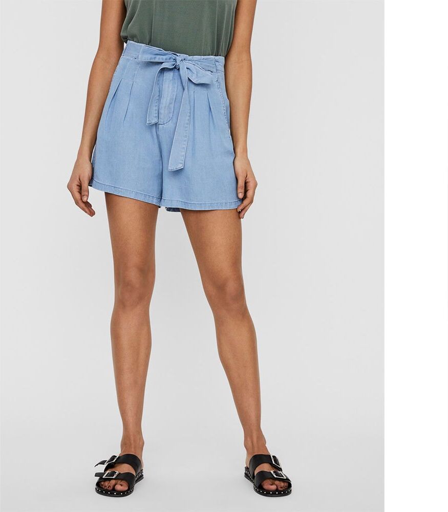 Vero Moda Cintura Alta Calça Shorts Loose Summer L Light Blue Denim