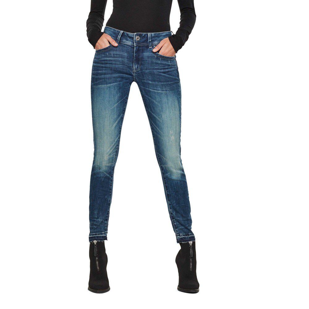 G-star Jeans Lynn Mid Waist Skinny Ripped Edge Ankle 24 Antic Faded Baum Blue