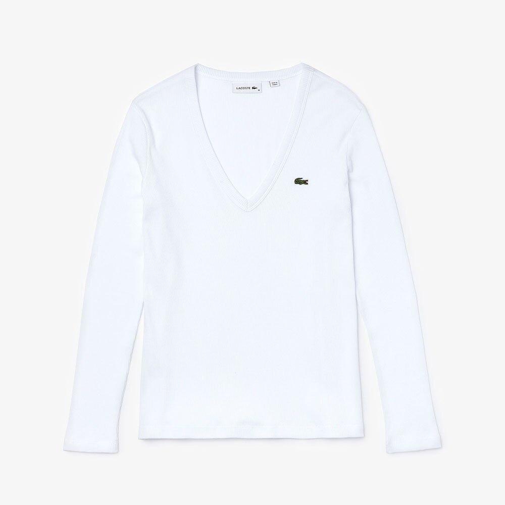 Lacoste Camiseta De Manga Comprida V Ribbed Cotton 6 White