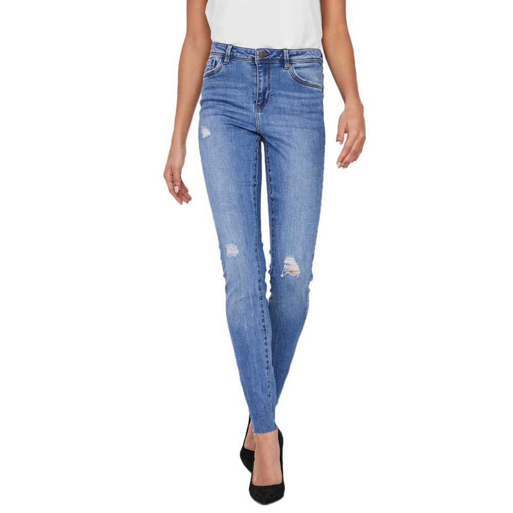 Vero Moda Jeans Tanya Normal Waist Slim Piping Distressed Raw S Medium Blue Denim