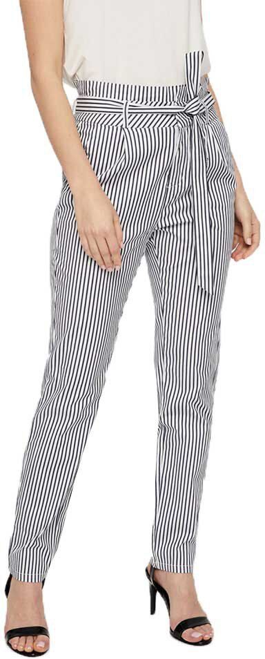 Vero Moda Calça Eva Loose Striped Paperbag S Snow White Navy Blazer Stripes