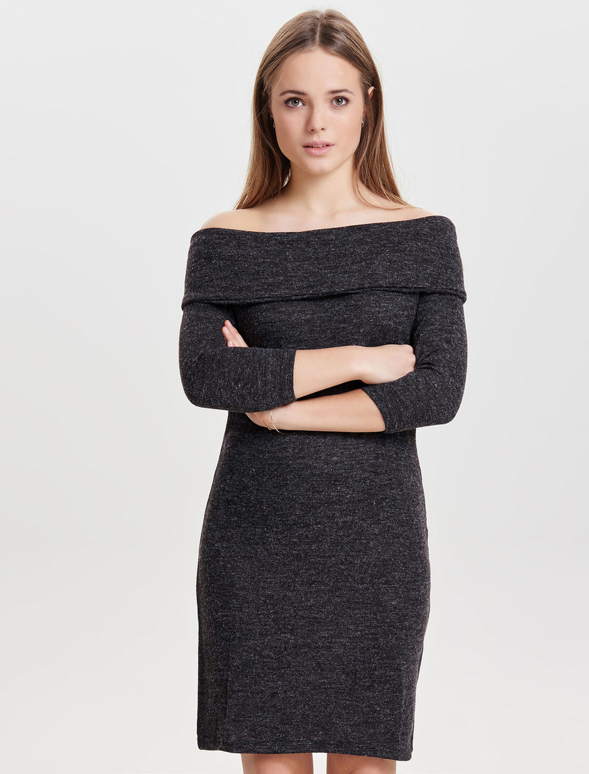 Jacqueline de Yong Fifth L/s Off Shoulder Dress Cinza escuro