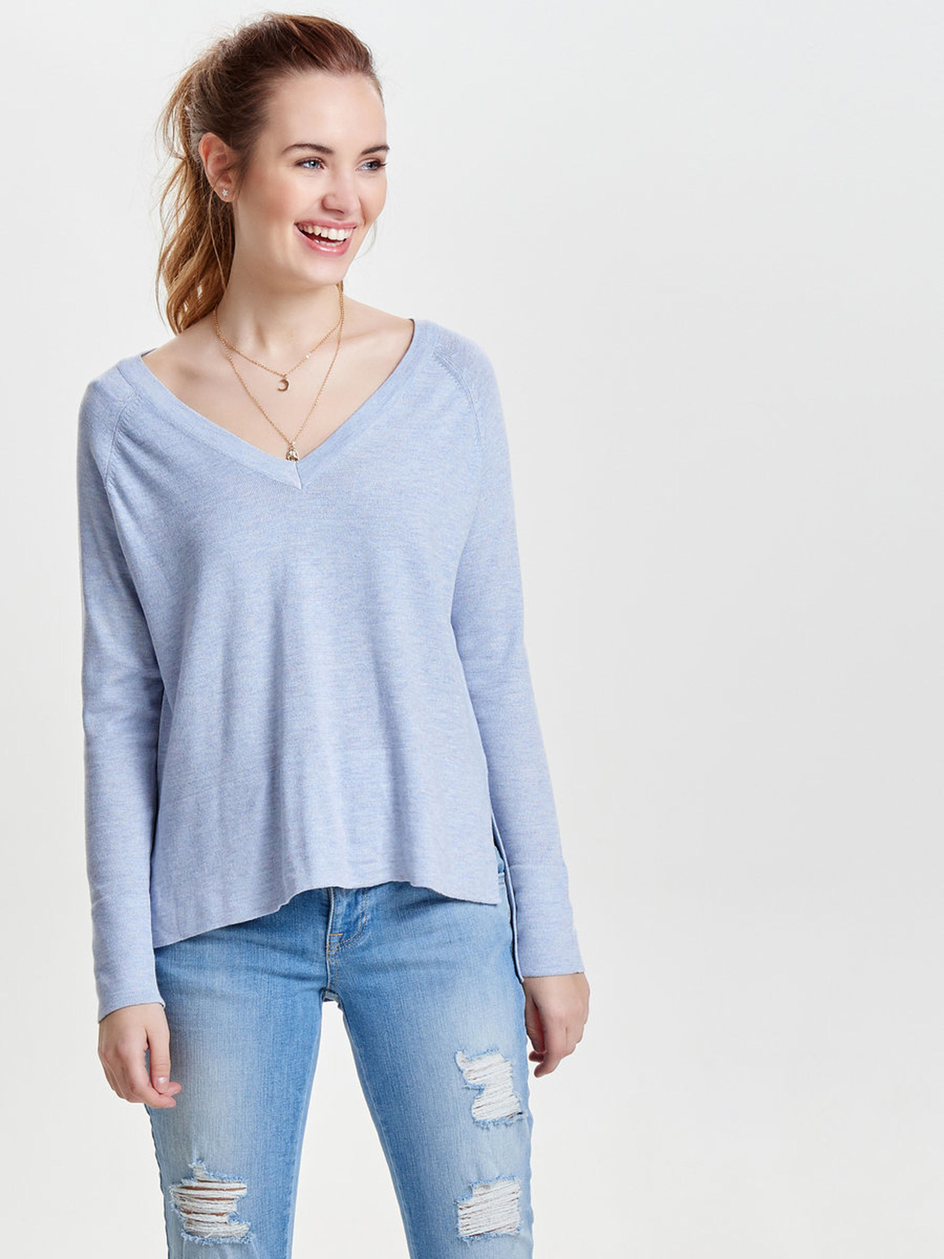 Only Philu L/s V-Neck Pullover Knt Noos Azul