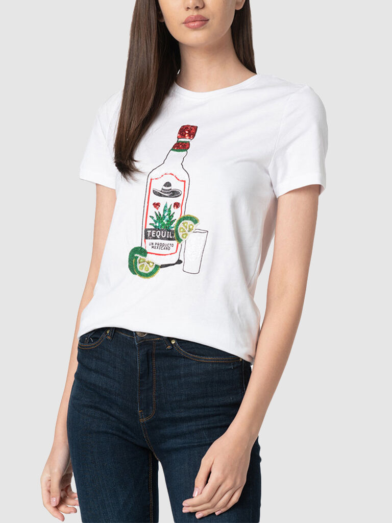 Only T-Shirt Mulher Mexa Only Branco